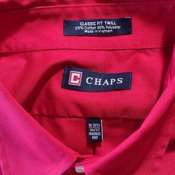 Chaps Classic Fit Twill Red Long Sleeve Button Down Shirt Sz 16-16.5 36-37 - Picture 6 of 9